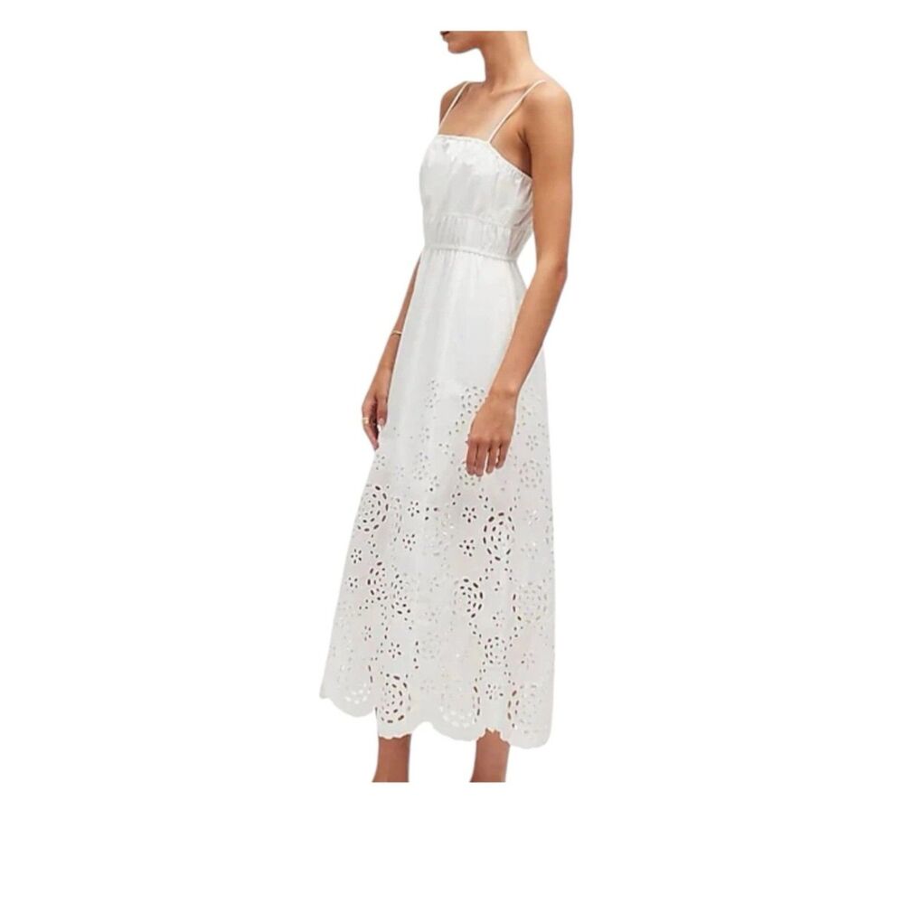 Madewell 100% Cotton Poplin White Eyelet Summer Midi Dress - Picture 5 of 11